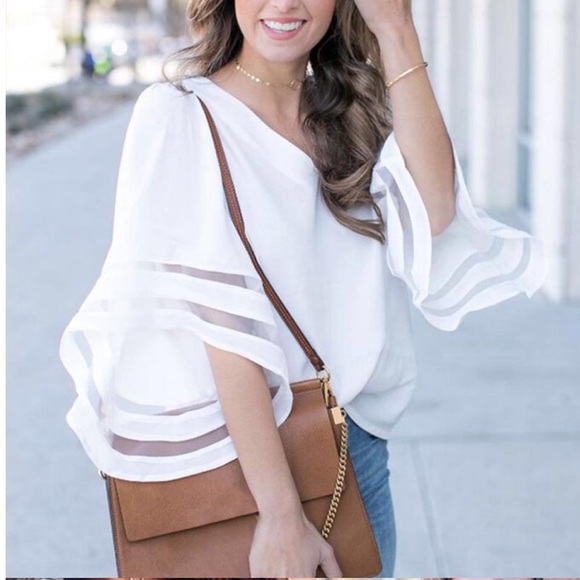 White Summery Loose Top With Mesh Oversize Sleeves - Picture 5 of 8